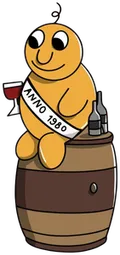 Het Oerbier-mannetje op een wijnvat